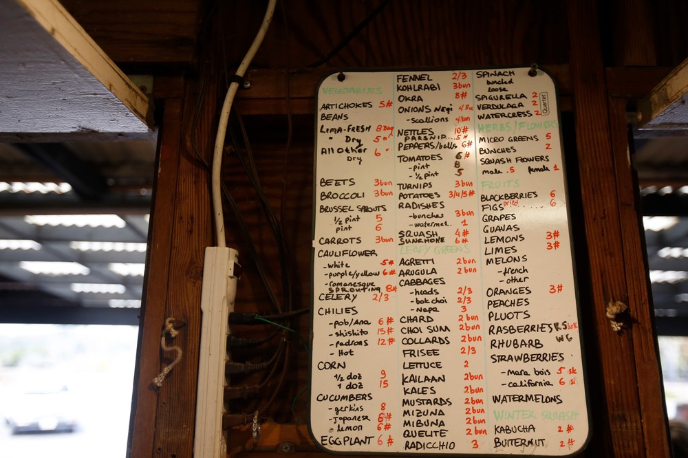 San Diego California, USA, December 13th 2016: | Chino Farms located in Rancho Santa. The farm is recognize and publicize for the high quality produce. A produce list stands behind the counter. | (Alejandro Tamayo)